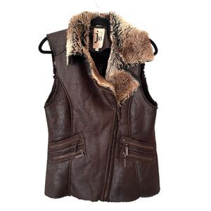 JKT Vegan Leather Fur Vest Dark Brown Medium